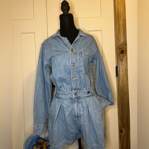 Universal Thread Light Blue Denim Shortalls Union Suit Romper Coastal Cowgirl